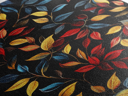 Botanical Fall Leaves Art Print On Canvas with Wood Frame, Black Background, Retro Style Home Decor