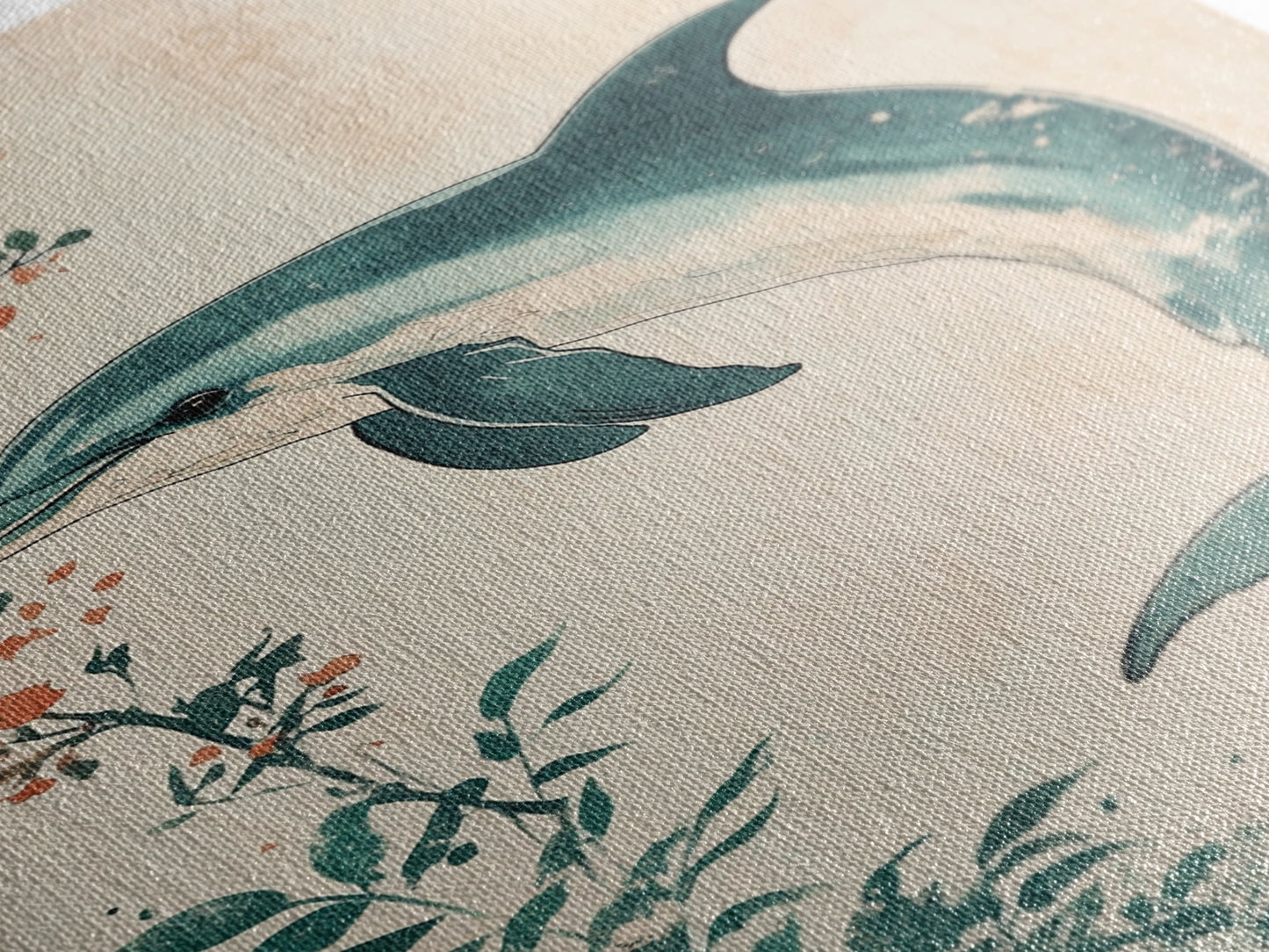 Cherry Blossoms and Dolphins, Framed Canvas Print, Home Decor, Wabi Sabi Dolphin Painting, Minimalist Decor, Living Room Art, Bedroom Art