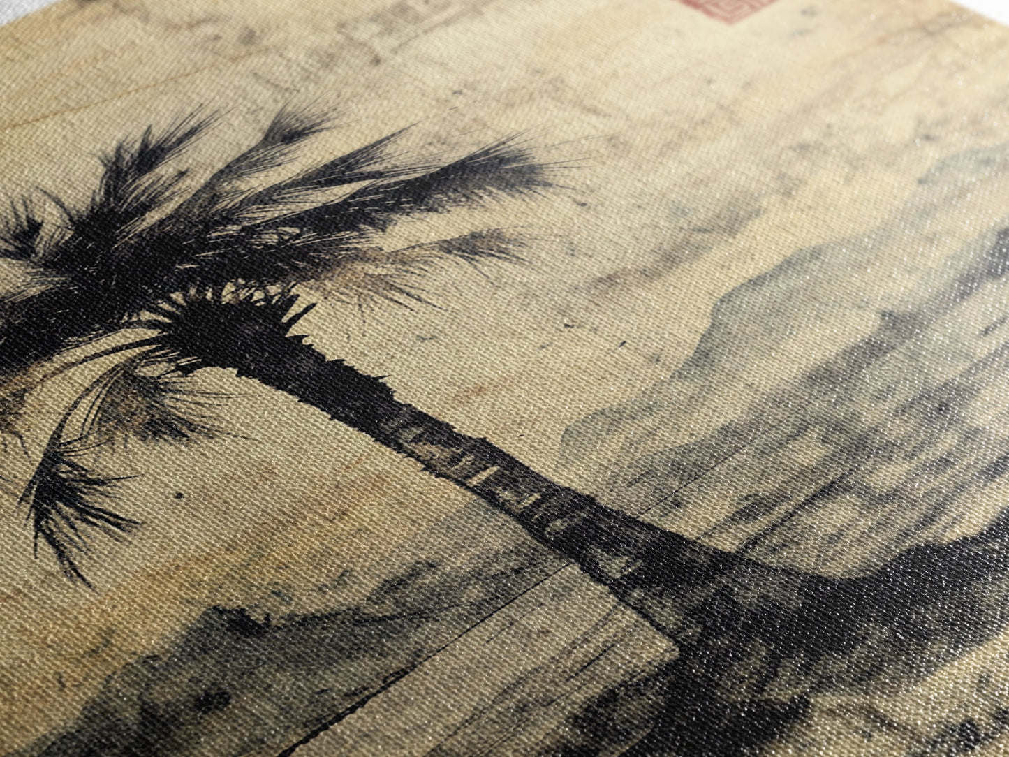 Wabi Sabi Palm Tree Coastal Art Nautical Decor, Framed Canvas Print, Japanese Style Artwork, Palm Tree Painting, Coastal Painting for Living Room