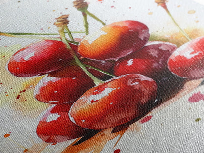 Cherry Wall Art Canvas Print, Cherry Painting, Kitchen Food Decor, Kitchen Wall Art, Original Cherry Painting, Home Decor For Kitchen