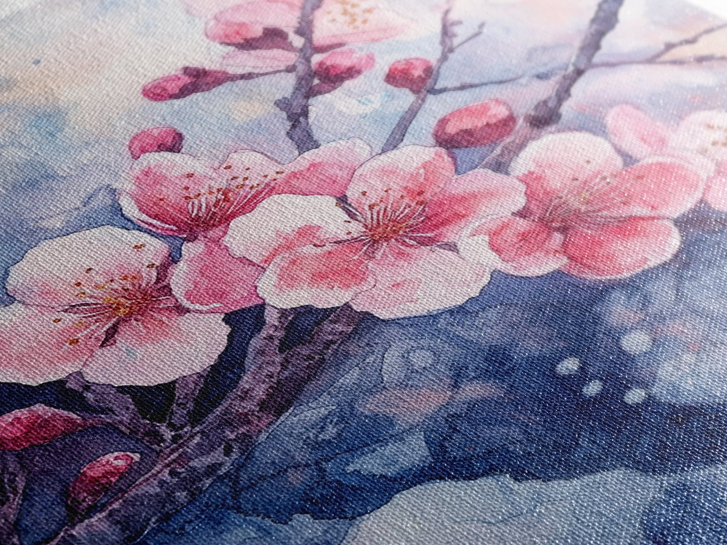 Cherry Blossoms Wall Art, Framed Canvas Print, Ready To Hang, Boho Decor, Minimalist Cherry Blossom Painting, Home Decor Living Room