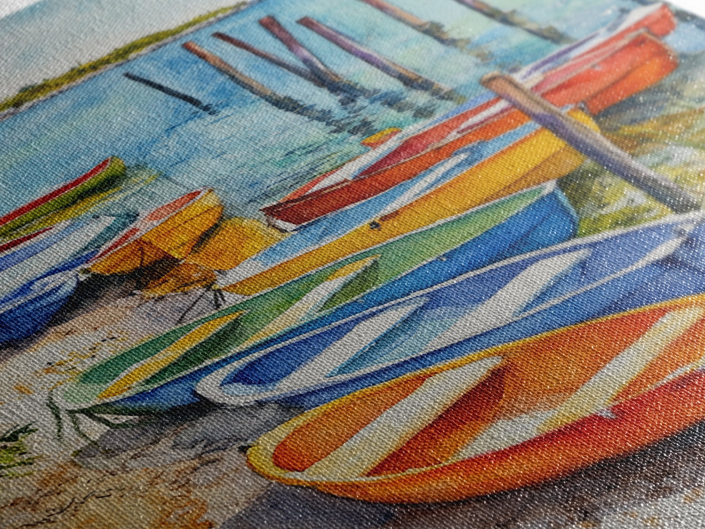 Kayaks On The Ocean Framed Canvas Print, Maine Painting, Coastal Decor, Cute Coastal Wall Art, Preppy Decor, Coastal Landscape Painting