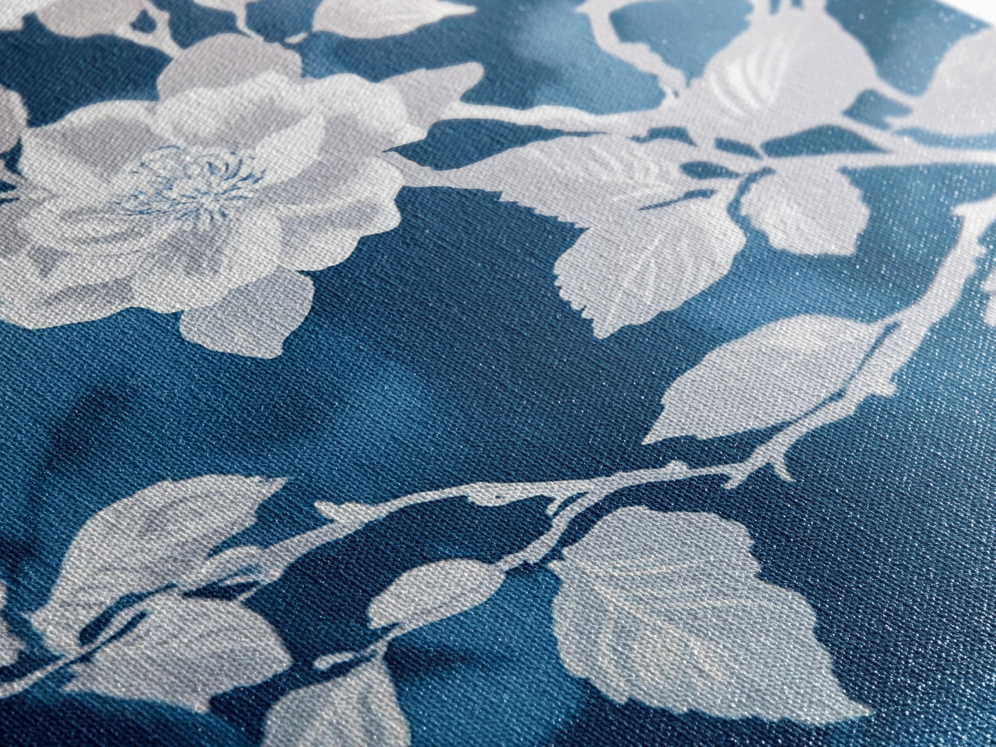 White Flowers on Blue Background Framed Canvas Print, Chinoiserie Wall Art, Boho Decor, Minimalist Wall Art, Boho Home Decor