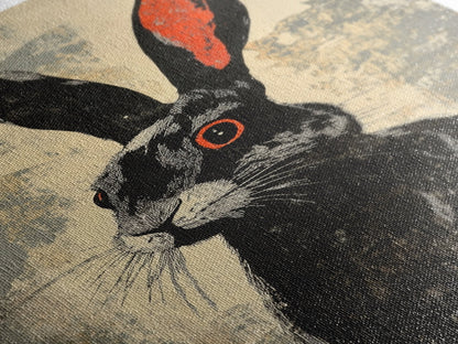 The Black Bunny, Framed Canvas Print Ready To Hang, Bunny Rabbit Art, Rabbit Painting, Minimalist Japanese Style Art