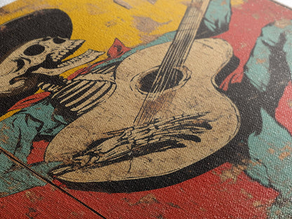 Haunted Skeleton Vaquero Cowboy Framed Canvas Print, Chicano Art, Mexican Home Decor, Mexican Wall Art