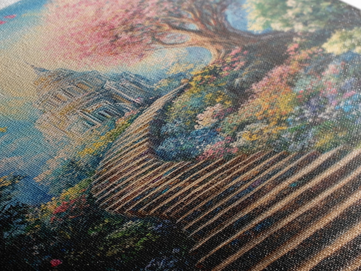 The Steps To The Sky, Framed Canvas Print, Cute Fantasy  Decor, Preppy Wall Art, Gift For Her, Dorm Wall Art, Landscape Painting