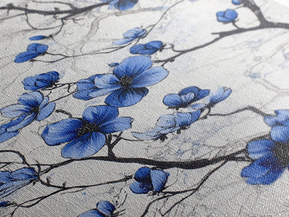 Wabi Sabi Wall Art Framed Canvas Print, Chinoiserie Wall Art, Chinoiserie Style Home Decor, Blue Flower Floral Print Wall Decor