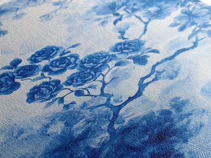 Blue Roses Chinoiserie Style Painting Print, Living Room Decor, Chinoiserie Wall Art, Chinoiserie Decor, Living Room Wall Art