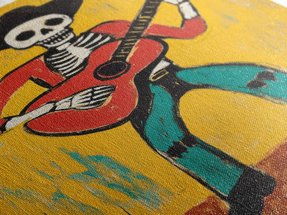 Canvas Print Of a Cowboy Skeleton Guitarist, Mexicano Art, Chicano Art, Original Artwork, Vaquero Art