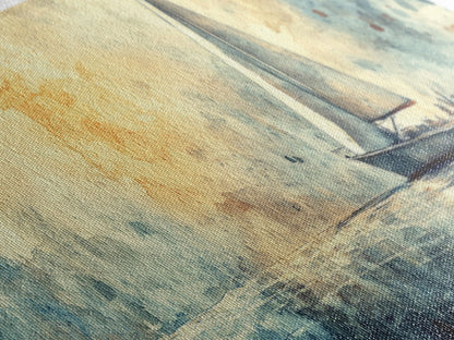 Sailboat on a Calm Sea Framed Canvas Print, Nautical Home Decor, Nautical Landscape Painting, Beach Decor, Abstract Wall Art