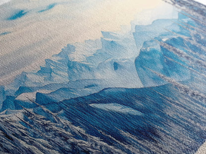 Winter Forest Landscape Painting Print, Horizontal Wall Art, Pine Tree Forest Covered in Snow, Mountain Painting, Mountain Landscape Art