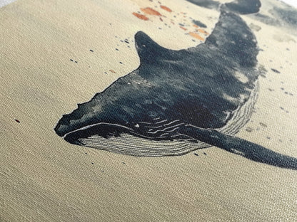 Humpback Whale Wall Art on Canvas - Framed Wall Art - Large Panoramic Gallery Wrapped Canvas Ready To Hang - Wabi Sabi Whale Print