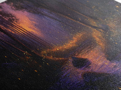 Panoramic Fantasy Forest Canvas Print, Fireflies Light Up The Night Sky in A Fantasy Forest,  Fantasy Painting