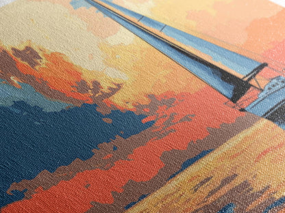 Retro Sailboat Painting Print Framed Canvas - Pop Art Sailboat Painting - Sailboat Wall Art - Nautical Landscape Ocean Painting - Home Decor