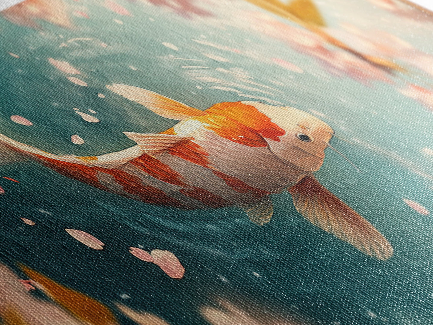 Reflections of a Koi Fish Panoramic Print, Canvas Print, Ready To Hang Wall Art, Koi Fish Painting, Soothing Decor, Zen Studio Art