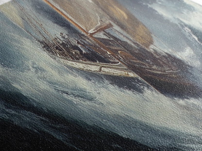 The Storm and the Sailboat Framed Canvas Print - Sailboat Painting - Nautical Decor - Hurricane Painting - Nautical Sailboat Landscape Painting