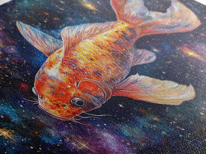 Galactic Koi Fish Framed Canvas Print, Retro Colorful Wall Art, Koi Fish Painting, Koi Wall Art, Space Art, Space Fish Painting