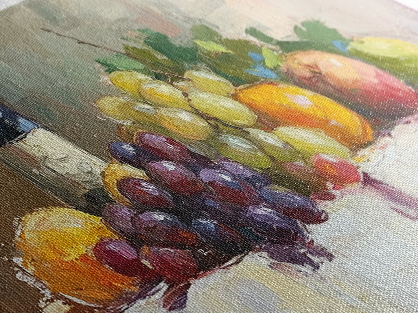 Still Life of Grapes, Fruit and Wine, Framed Canvas Print, Eclectic Kitchen Home Decor, Kitchen Wall Art, Dining Room Wall Art, Art For Kitchen