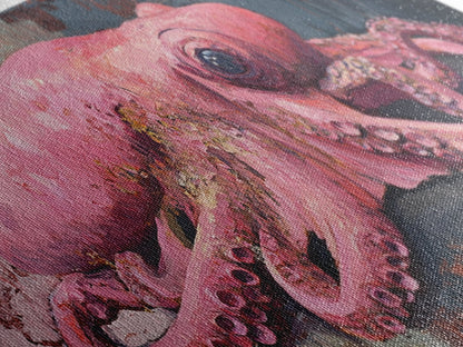 Pink Octopus Framed Canvas Print - Wabi Sabi Style Minimalist Wall Art - Octopus Painting