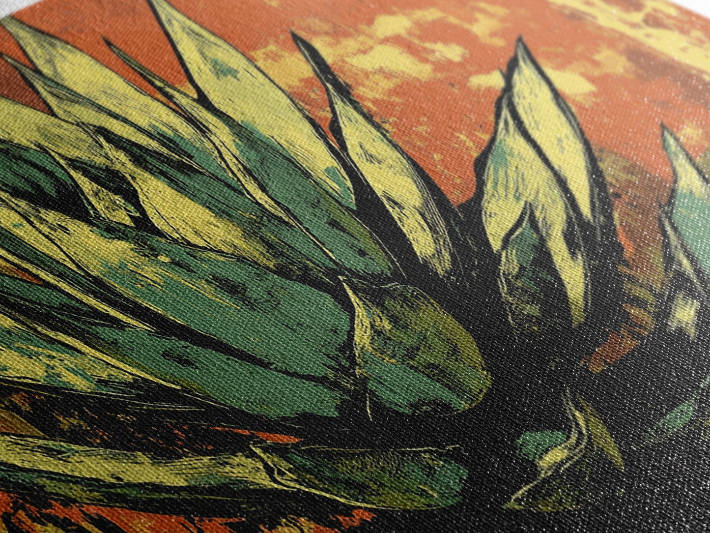 Blue Agave Pueblo Art Framed Canvas Print - Art of Arizona - Mexicano Home Decor - Chicano Art - Agave Painting - Bar Decor - Living Room Art