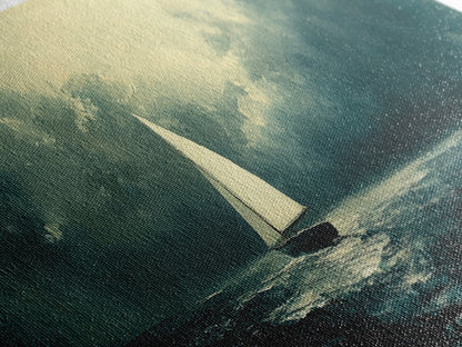 Sailing Through The Storm - Framed Canvas Print - Nautical Home Decor - Sailboat Painting - Sailing Painting - Nautical Seascapes Art