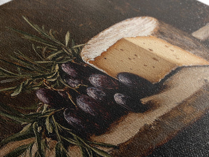 Still Life of FIgs and Cheese - Framed Canvas Print Ready To Hang Wall Art - Oil Painting Of Cheese, Cheese Painting, Kitchen Art