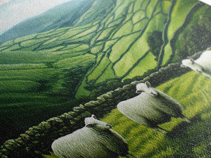 Scottish Highlands Canvas Print | Scottish Farmhouse Wall Art | Painting of Sheep in Scotland | Scotland Landscape Oil Painting