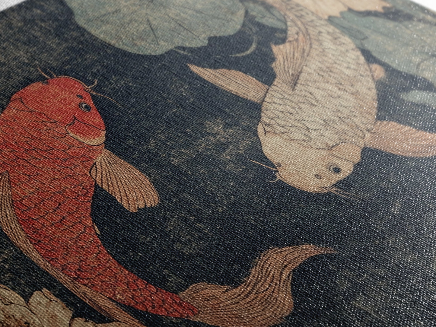 Wabi Sabi Koi Fish Painting Print, Japanese Style Artwork, Elegant Wall Art, Living Room or Bedroom Wall Art, Ready To Hang Canvas