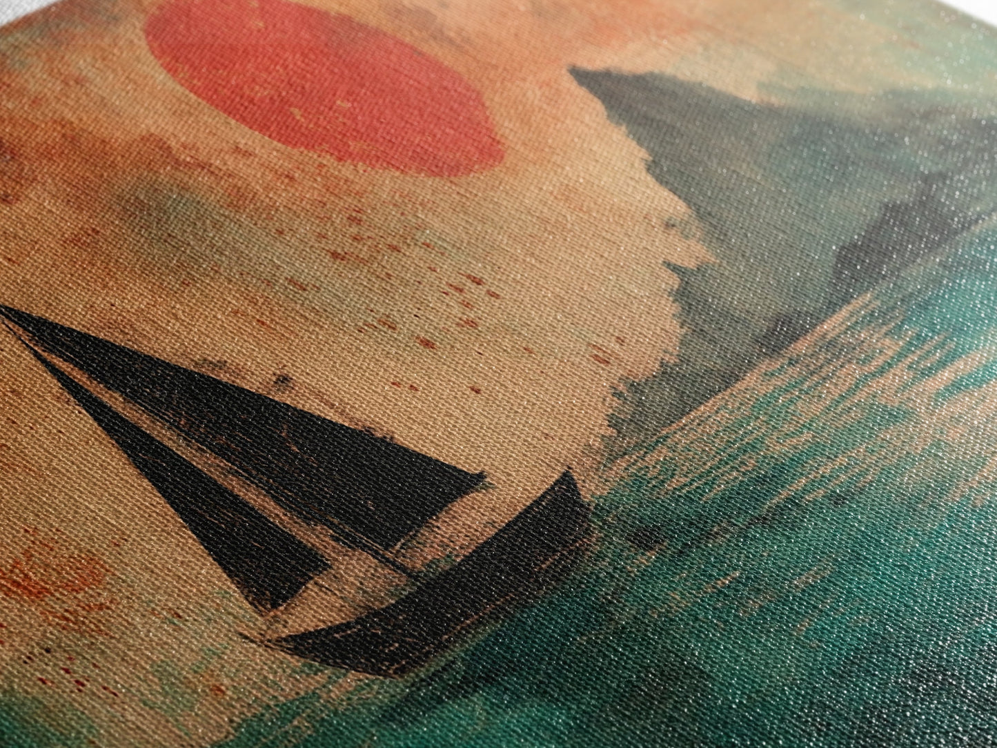 Wabi Sabi Wall Art, Japanese Sailboat Painting Print, Framed Canvas, Ocean Art, Beach House Decor, Bedroom Wall Art, Nautical Wall Art