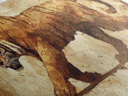 Tiger On The Hunt, Framed Canvas Print, Wabi Sabi Tiger Painting, Elegant Japanese Style Artwork