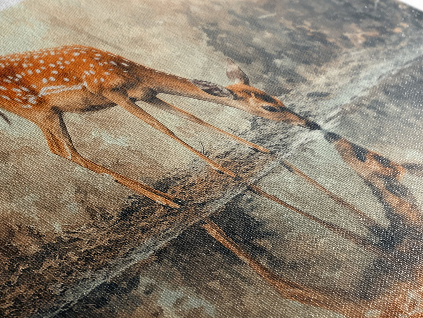 Reflection of a Deer Drinking Water - Framed Canvas Print - Cute Farmhouse Wall Art - Farmhouse Decor