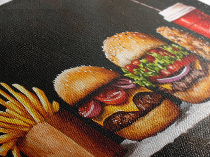 Burger and Fries Framed Canvas Print, Kitchen Canvas Art, Kitchen Wall Art, Burger Painting, Burger Art, Dining Room Wall Art