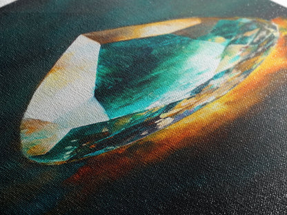 Blue Green Gemstone on Fire Canvas Print Abstract Sacred Geometry Art Moody Wall Art Unique Bedroom Decor Statement Piece