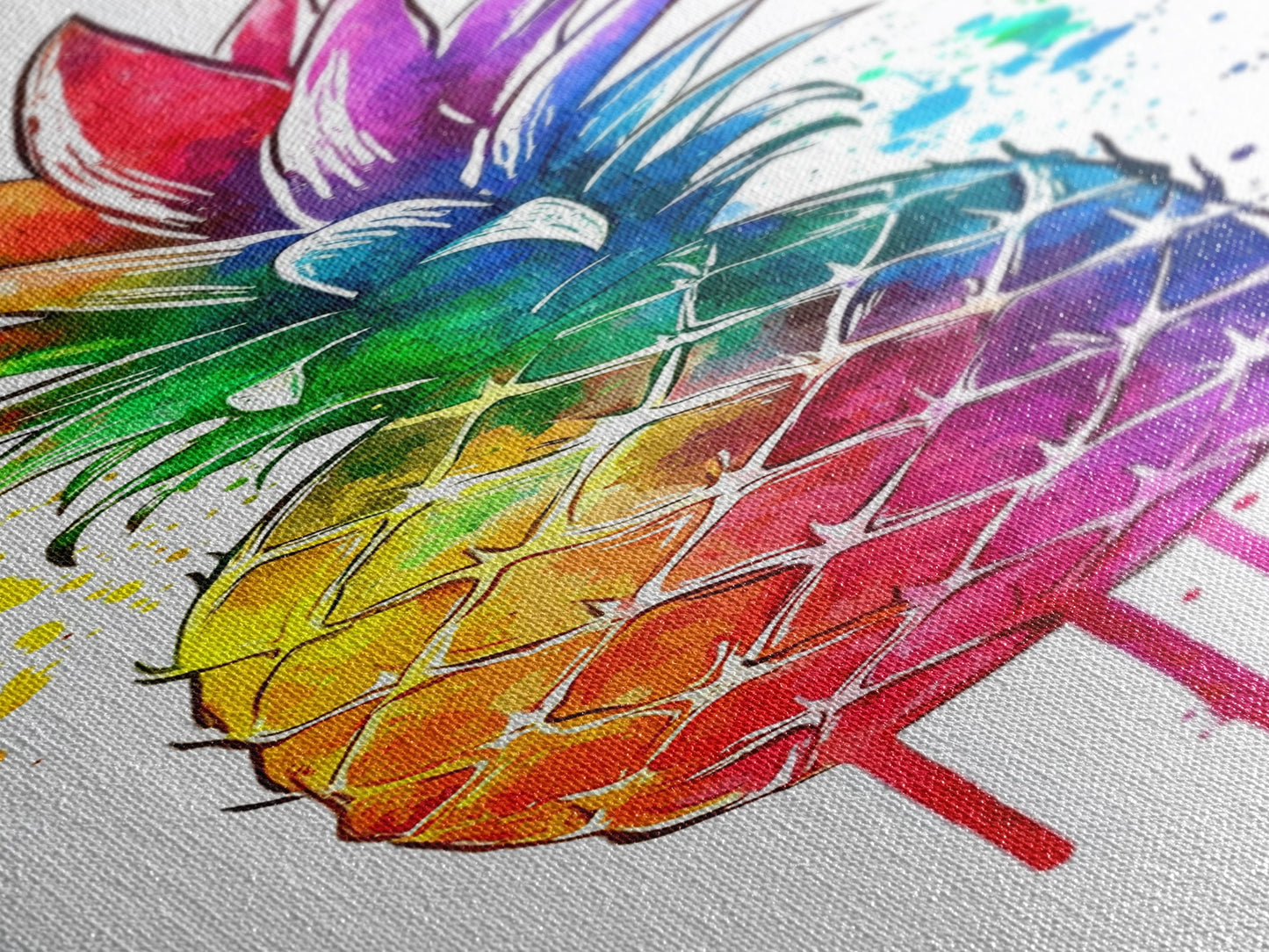 Pineapple painting vibrant wall art framed canvas print, colorful tropical art, kitchen decor, unique pop art style, perfect gift idea