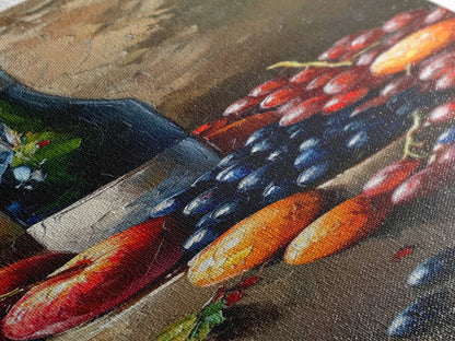 Skinny Vertical Art for Wine Cellar, Wine Room Art, Still Life Oil Painting of Wine and Grapes, Victorian Oil Painting, Retro Kitchen Decor