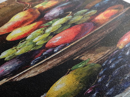 Still Life Oil Painting PRINT of Fruit, Kitchen Decor, Kitchen Wall Art, Grapes Painting, Long Skinny Art, Skinny Vertical Art, Tall Skinny Art