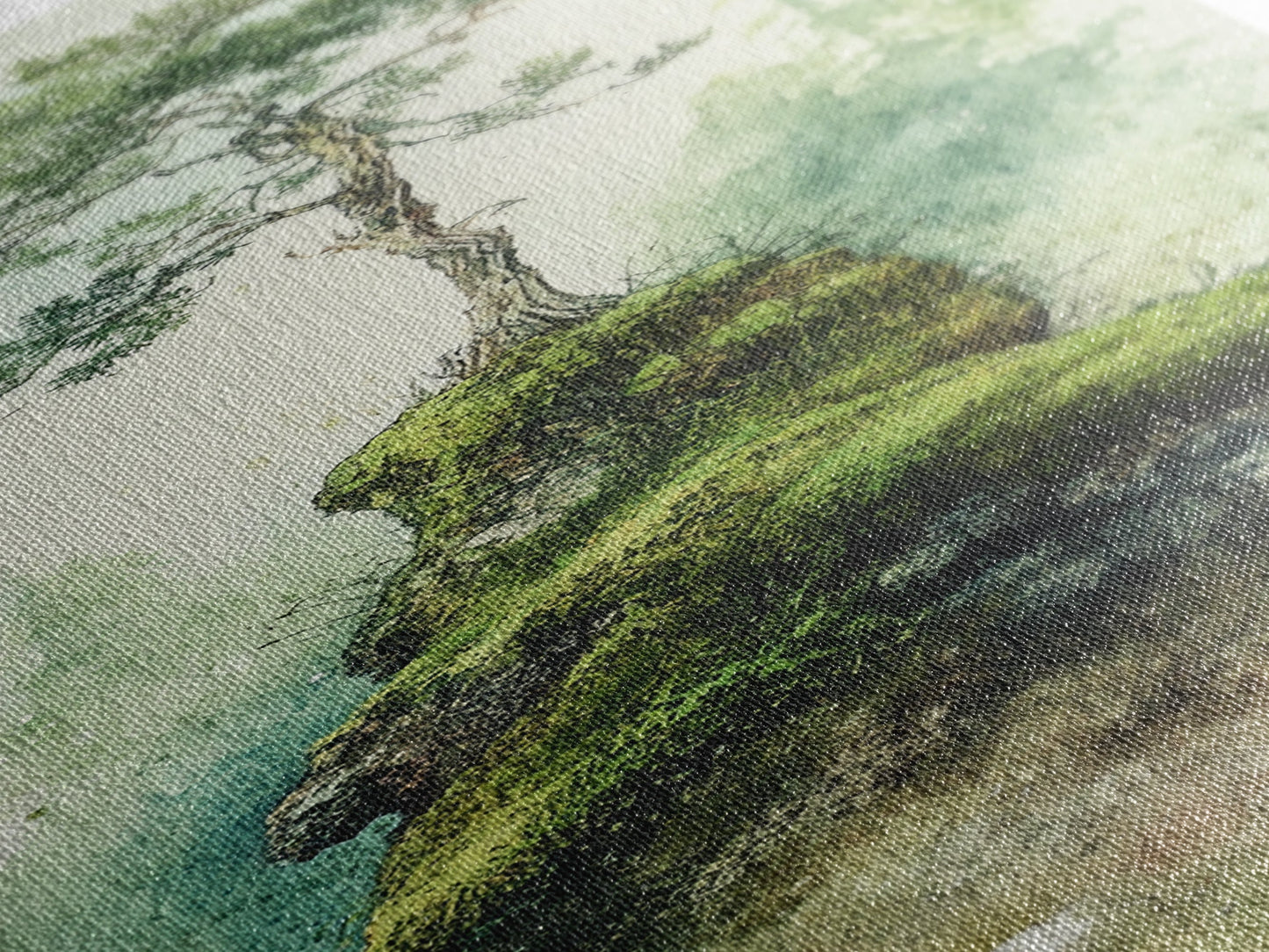 Framed Canvas Print Serene Tree Art Nature-Inspired Decor Wabi Sabi Art Botanical Print Calm Green Tones Above Couch Art Minimalist Decor