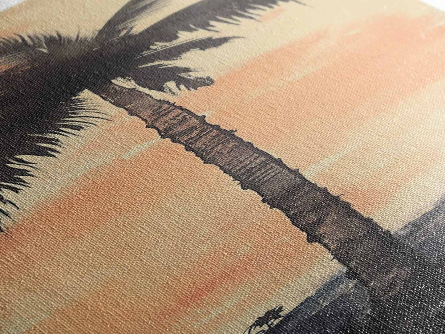 Framed Canvas Print Moody Palm Tree Painting Sunset Coastal Wall Art, Rustic Decor, Tropical Living Room Above Sofa Art, Bedroom Art Print