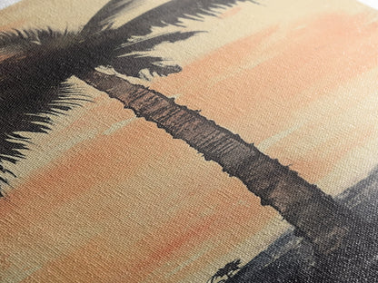 Framed Canvas Print Moody Palm Tree Painting Sunset Coastal Wall Art, Rustic Decor, Tropical Living Room Above Sofa Art, Bedroom Art Print