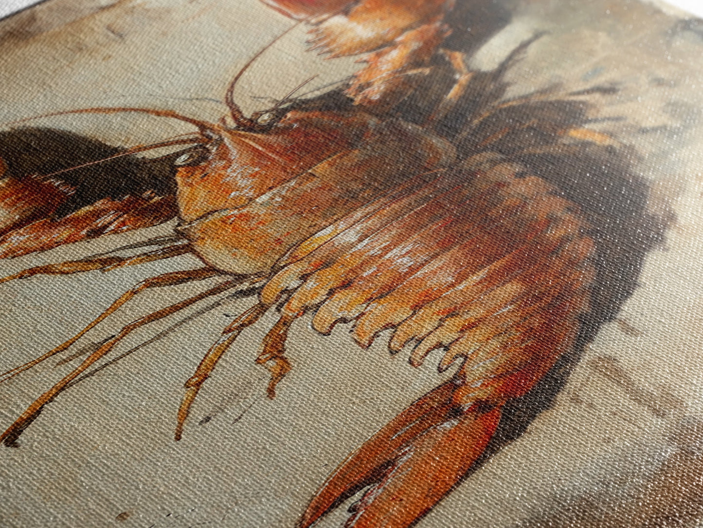 Funky Kitchen Art Framed Canvas Print, Crayfish Painting, New Orleans Cajun Wall Art, Oil Painting for Kitchen, Tall Skinny Art