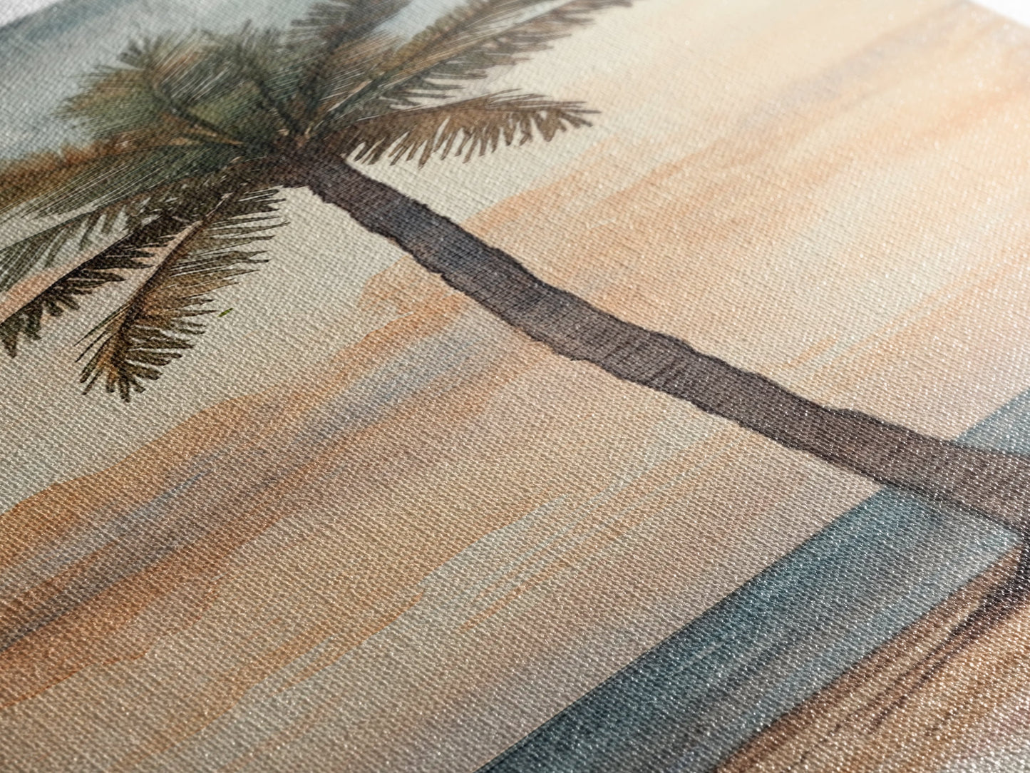 Framed Canvas Print Coastal Palm Tree Art, Sunset Beach Scene, Tropical Coastal Wall Art, Nautical Decor, Skinny Wall Art Gift Idea