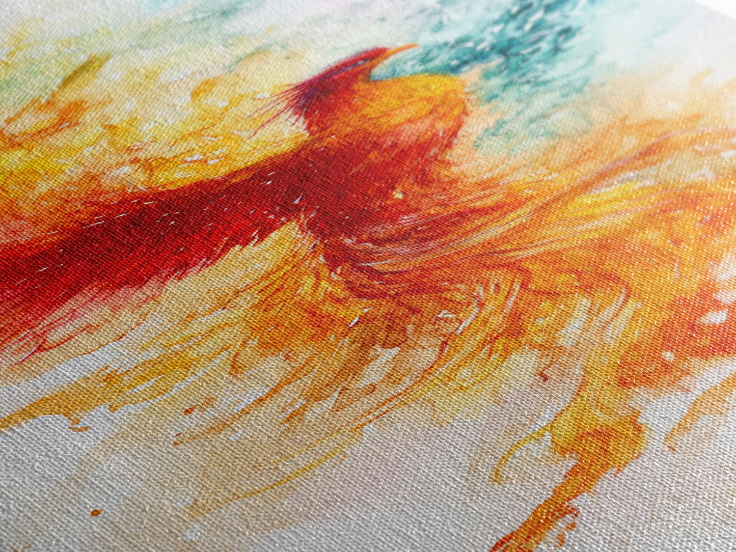 Ethereal Phoenix Rising from the Ashes in Subtle Pastel Shades – Mystical Bird Canvas Print, Ideal Wall Art for Calm and Cozy Spaces