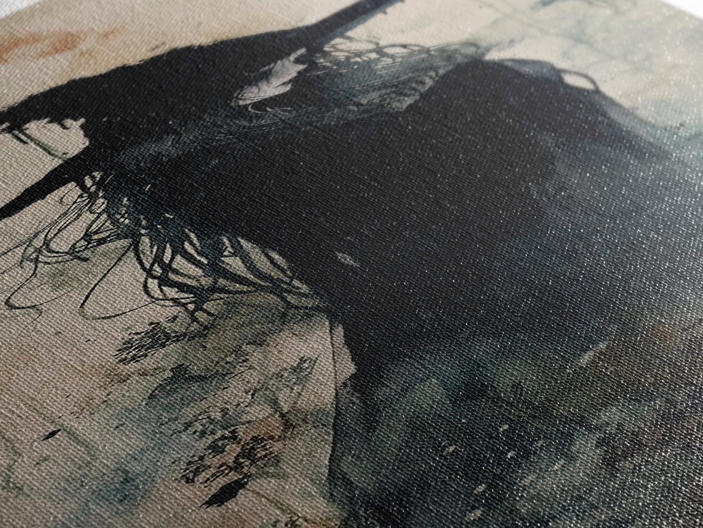 Mystical Witch in Black Forest Art - Framed Canvas Print for Halloween, Gothic Decor, Witch Art, Dark Home Decor, Long Wall Art