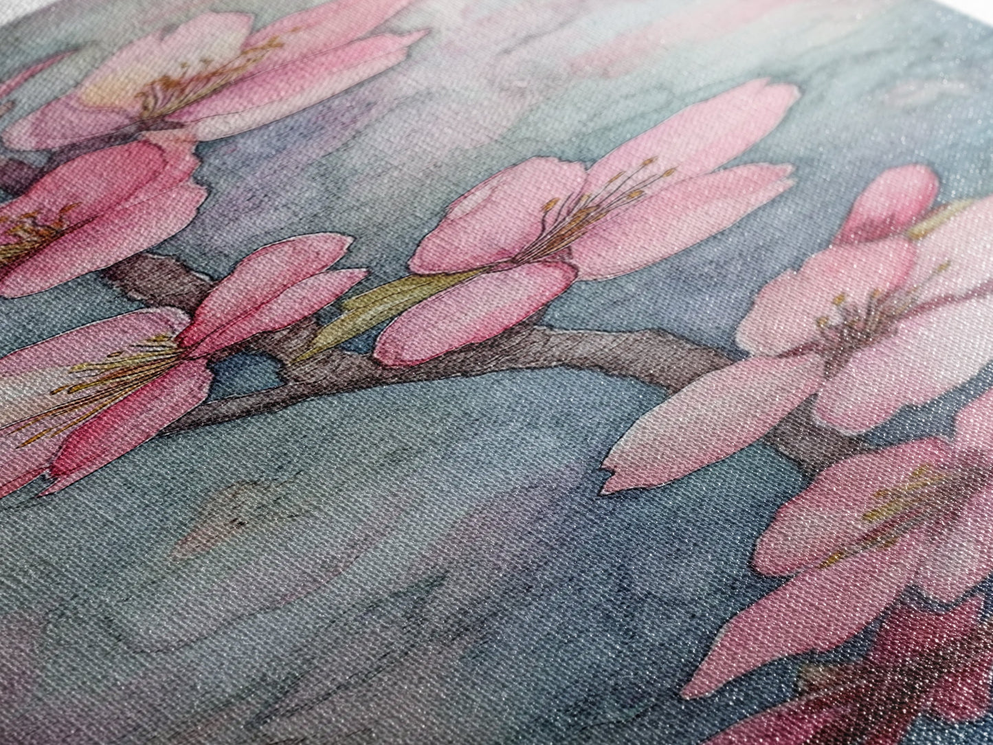 Delicate Cherry Blossom Branch Painting - Canvas Print for Floral Wall Art, Botanical Decor, Pink Bloom Art, Spring Wall Decor, Nature Print