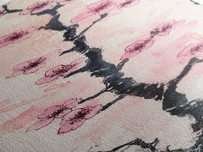 Delicate Cherry Tree in Bloom Painting - Canvas Print for Japanese Floral Art, Spring Blossom Decor, Nature-Inspired Wall Art, Botanical Print