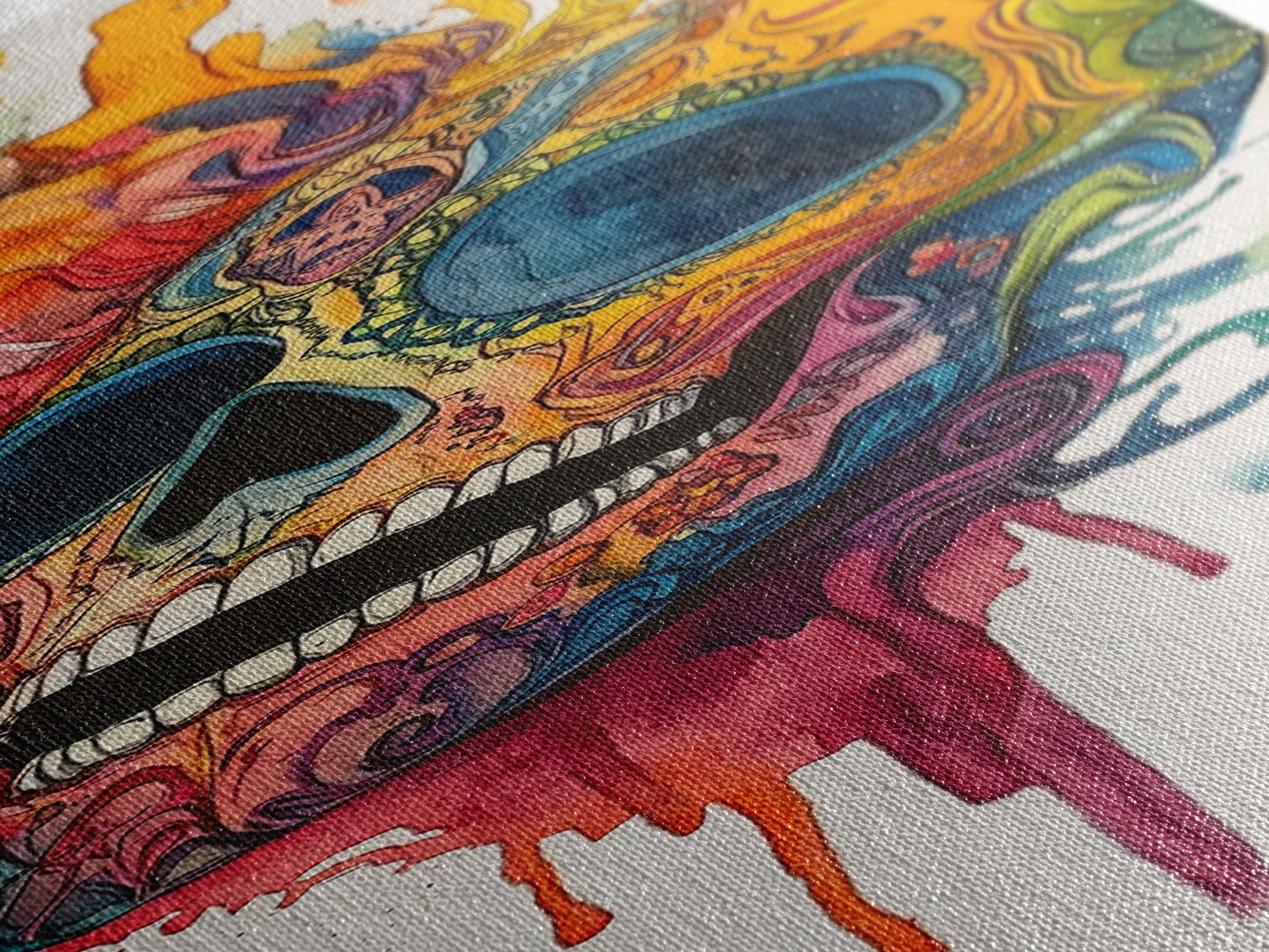 Sugar Skull Painting Print, Mexicano Wall Art, Framed Canvas, Tall Narrow Art, Skinny Accent Piece, Skull Painting, Skull Art, Chicano Art