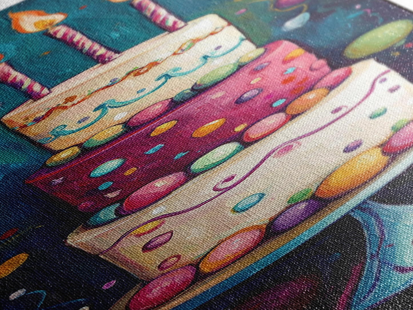 Cute Painting Print of a Birthday Cake - Framed Canvas - Preppy Dorm Room Decor - Wedding Decor - Birthday Cake Wall Art - Kitchen Decor