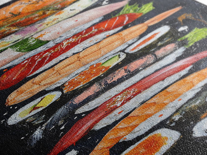 Funky Kitchen Wall Art Sushi Painting Print Framed Canvas | Sushi Decor | Kitchen Painting Decor | Kitsch Decor | Eclectic Wall Art