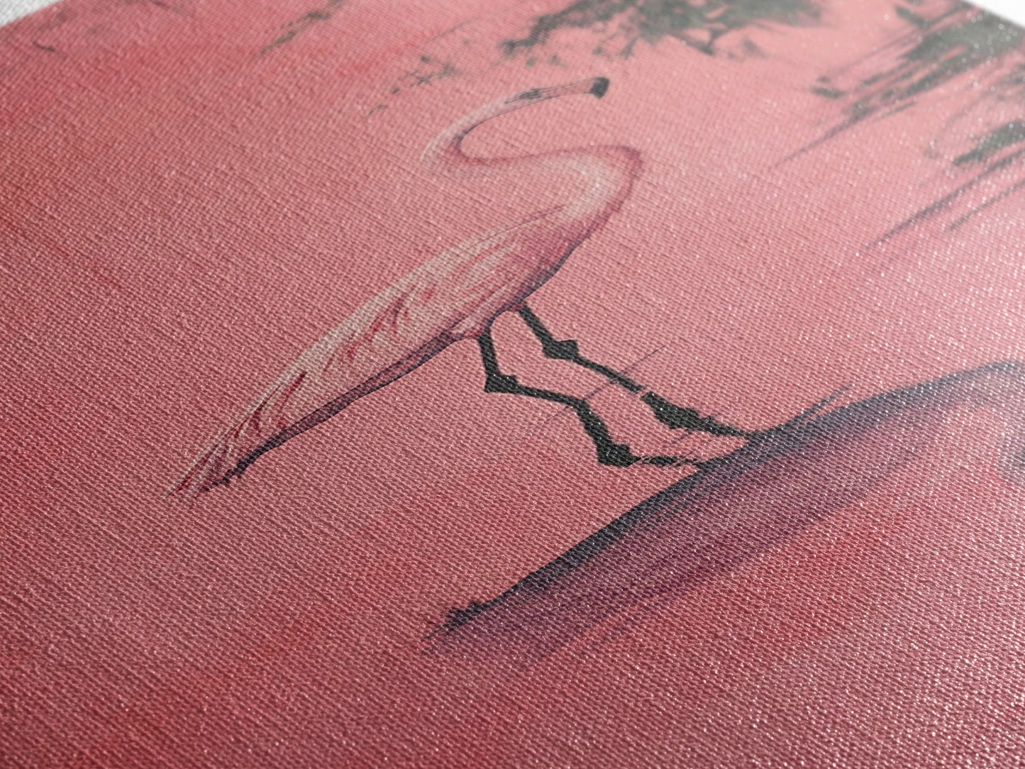 Reflections of a Pink Flamingo, Framed Canvas Print, Vaporwave Wall Art, Coastal Decor, Living Room Accent Piece, Pink Flamingo Art