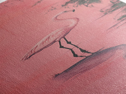 Reflections of a Pink Flamingo, Framed Canvas Print, Vaporwave Wall Art, Coastal Decor, Living Room Accent Piece, Pink Flamingo Art